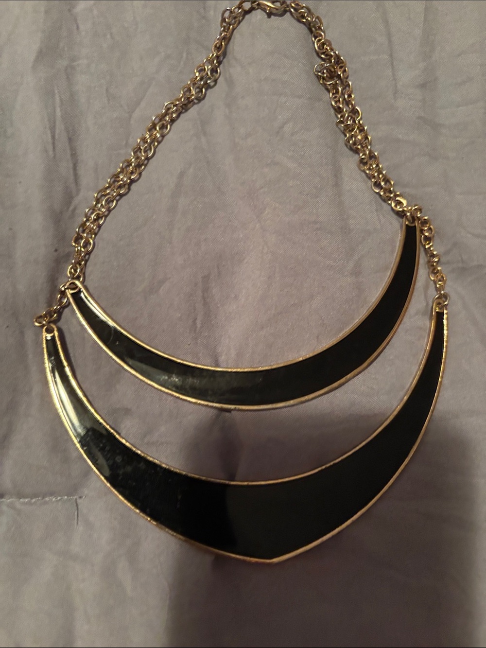 Gold and Black Crescent Bib Necklace - Women Jewelry
